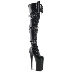 Beyond Black Buckled Thigh High 10 Inch Platform Boots