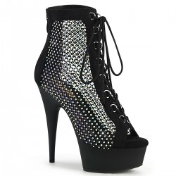 Delight Rhinestone Net Black Platform Ankle Boots