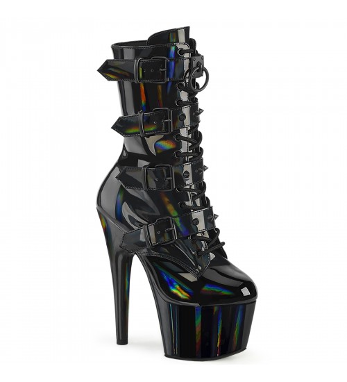 Adore Studded Black Hologram Lace Up-Ankle Boots