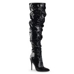 Courtly Black Sequin Thigh High Slouch Boot