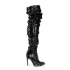 Courtly Black Sequin Thigh High Slouch Boot