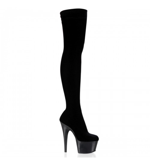 Adore Black Velvet Thigh High Platform Boots