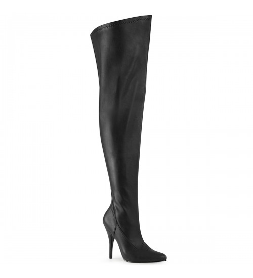 Seduce Black Faux Leather Wide Calf Thigh High Boots