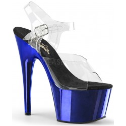 Blue Chrome Platform Clear Strap Platform Sandal