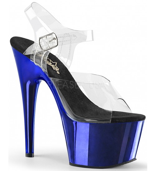 Blue Chrome Platform Clear Strap Platform Sandal