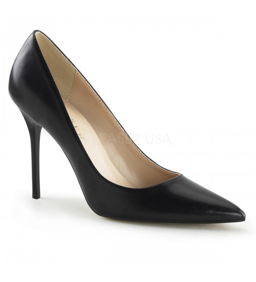 Classique Black Faux Leather 4 Inch High Heel Pump