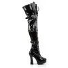 Electra Black Patent Buckled Thigh High Platform Boots