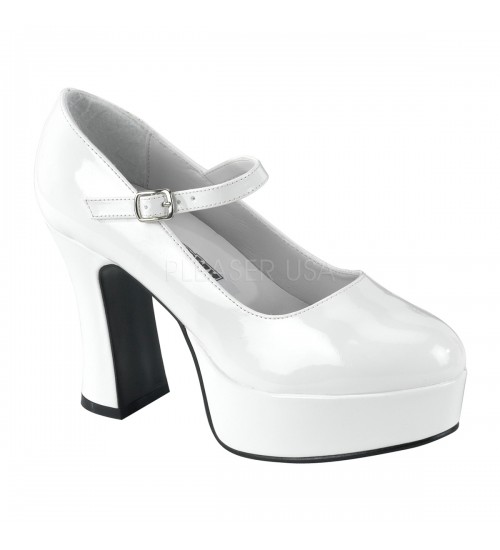 White Mary Jane Square Heeled Pump