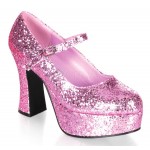 Baby Pink Mary Jane Glitter Square Heeled Pump
