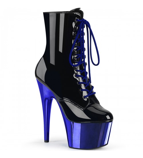 Blue Chrome Platform Adore Black Granny Ankle Boots