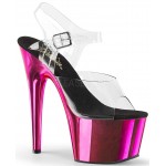 Hot Pink Chrome Platform Clear Strap Platform Sandal