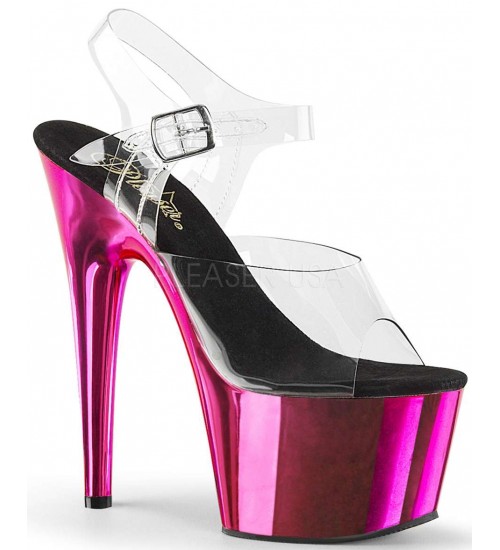 Hot Pink Chrome Platform Clear Strap Platform Sandal