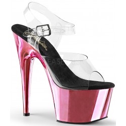 Pink Chrome Platform Clear Strap Platform Sandal