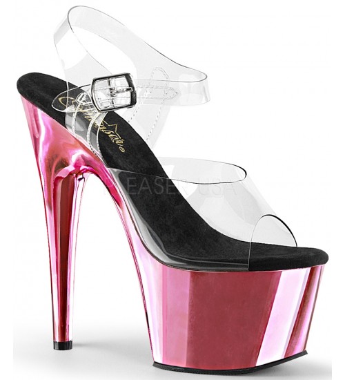 Pink Chrome Platform Clear Strap Platform Sandal