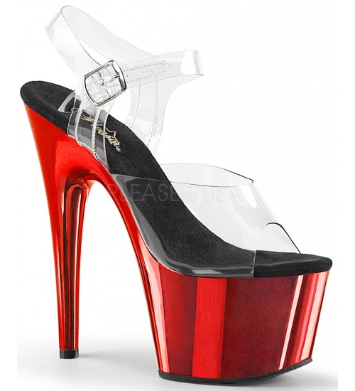 Red Chrome Platform Clear Strap Platform Sandal