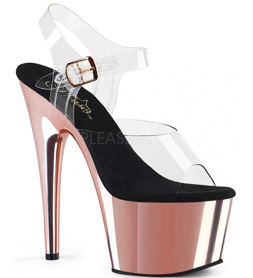 Rose Gold Chrome Platform Clear Strap Platform Sandal