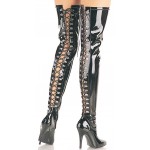 Seduce Back Lacing Black Patent Thigh High Boots