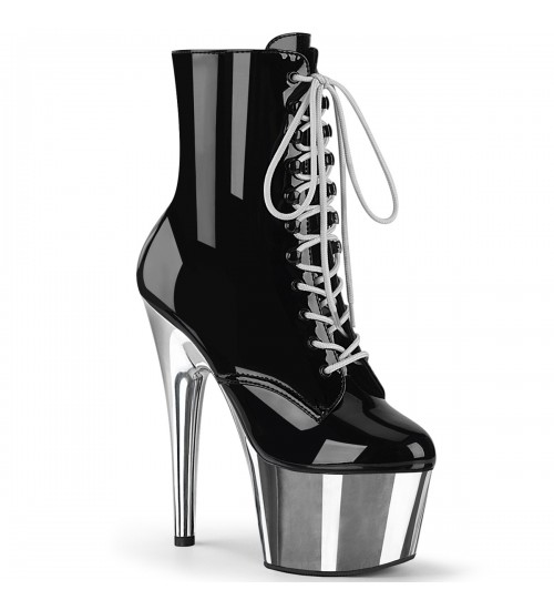 Silver Chrome Platform Adore Black Granny Ankle Boots