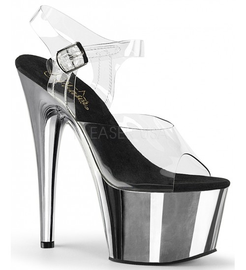 Silver Chrome Platform Clear Strap Platform Sandal