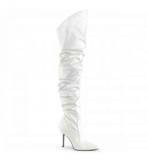 Classique White Scrunch Thigh High Boot