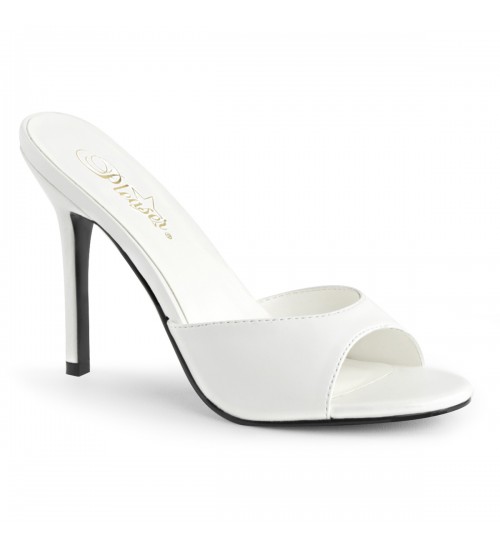 Classique White Faux Leather 4 Inch Mule