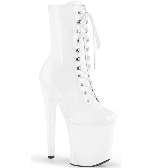 Xtreme 8 Inch High White Patent Granny Boots